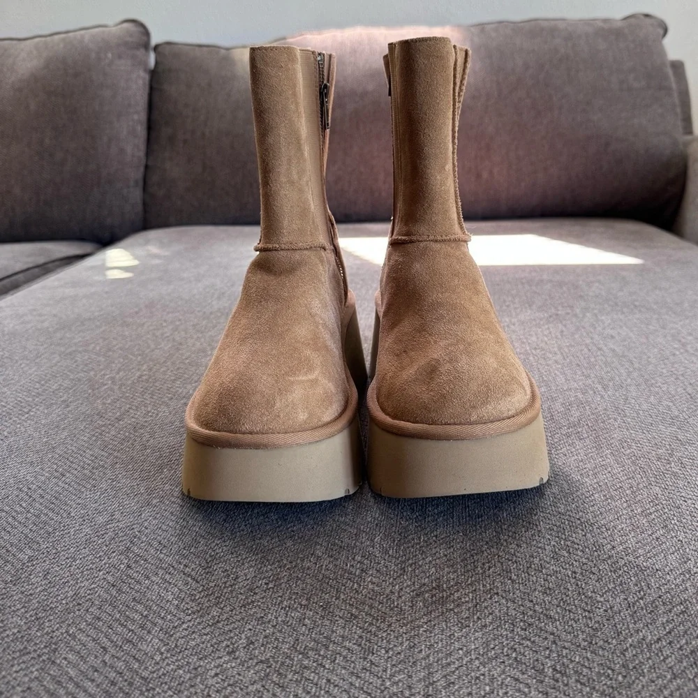 UGG Classic New Heights Suede and Shearling Heeled Ankle Boot - Picture 6 of 9